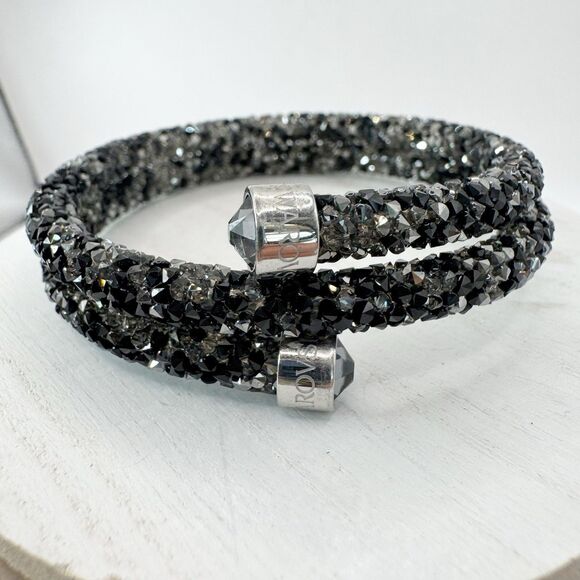 Swarovski Crystaldust Double Bangle Bracelet in black Memory Wire - Picture 12 of 16